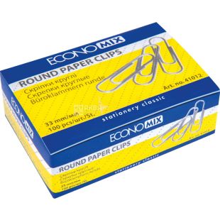 Economix, 100 шт, 33 мм, Скріпки круглі, нікельовані