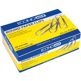 Economix, 100 шт, 28 мм, Скріпки круглі, нікельовані