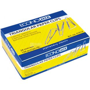 Economix, 100 шт, 28 мм, Скрепки треугольные, никелированные