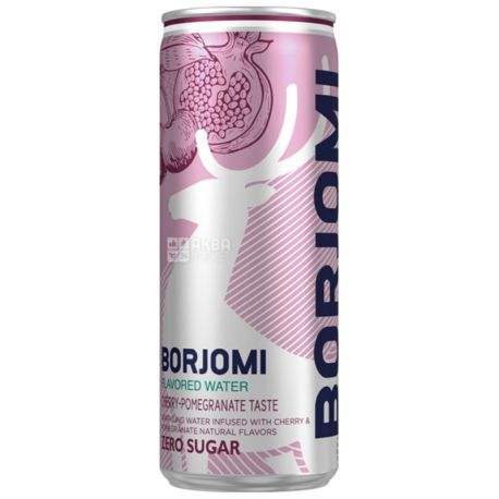 Borjomi, 0.33 L, Borjomi, Carbonated mineral water, with cherry and pomegranate flavor, can