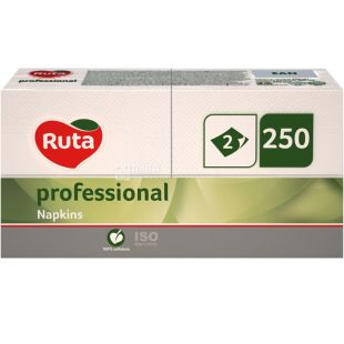 Ruta Professional, 250 шт., Салфетки столовые Рута, двухслойные, белые, 32,5x32,5 см