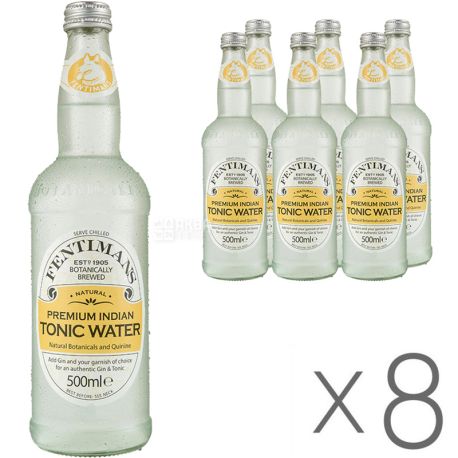 Fentimans Premium Indian Tonic Water, Pack of 8, 0.5 L each, Citrus tonic, glass