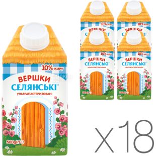 Селянські, Упаковка 18 шт. х 500 мл, Вершки ультрапастеризовані, 10%