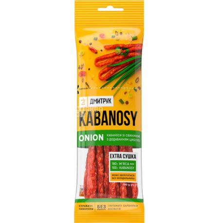 Дмитрук Kabanosy One Bite Onion, 100 г, Ковбаски, зі свинини, сухі