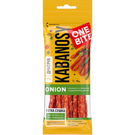 Дмитрук Kabanosy One Bite Onion, 50 г, Ковбаски, зі свинини, сухі