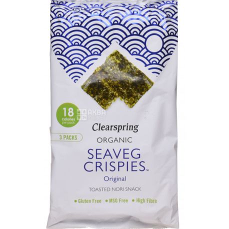 Clearspring, Seaveg Crispies Original, 3х4 г, Водорості морські хрусткі, органічні