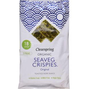 Clearspring, Seaveg Crispies Original, 3х4 г, Водоросли морские хрустящие, органические