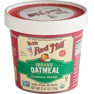 Bob's Red Mill, 70 г, Овсянка с апельсином и rлюквой в чашке, без глютена, органическая