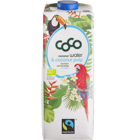 Dr. Antonio Martins, Organic Coconut Water, 1 л,  Вода кокосовая, с мякотью, органическая