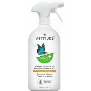 Attitude, Window & Mirror Cleaner Citrus Zest, 800 мл, Средство для очищения окон и зеркал, с цитрусовым ароматом