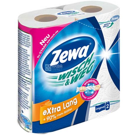 Zewa, Wisch & Weg Classic, 2 рул., Бумажные полотенца Зева, 2-х слойные, 19 м, 86 листов, 23х12 см