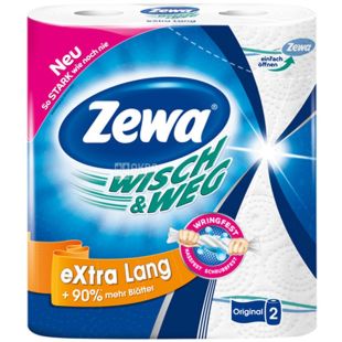 Zewa Wisch & Weg Classic, 2 рул., Бумажные полотенца Зева,  2-х слойные, белые, 19 м, 86 листов, 230х260 мм