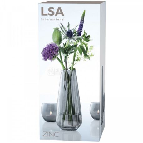 LSA international Zinc, Ваза для цветов, серая,  стекло, 18 х 8 см