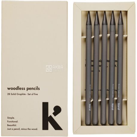 Karst, Woodless pencils, 5 шт., Карандаш серый, с графитовым корпусом