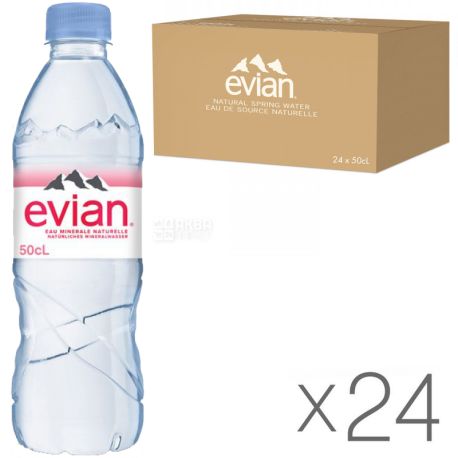 Evian, 0,5 л, Упаковка 24 шт., Эвиан, Вода минеральная негазированная, ПЭТ