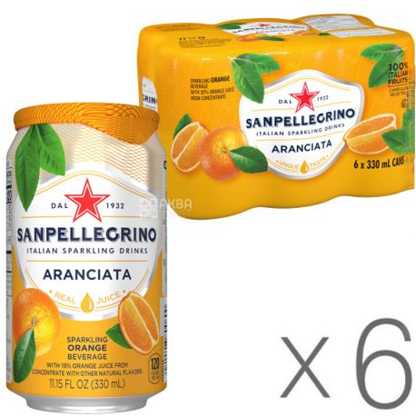San Pellegrino, Aranciata, упаковка 6 шт. по 0,33 л, Лимонад со вкусом апельсина