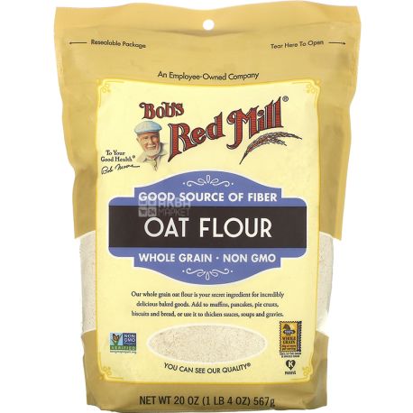 Bob's Red Mill, Oat flour, 567 г, Борошно цільнозернове, вівсяне