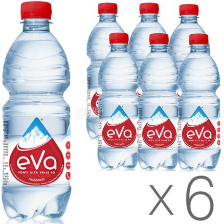 Acqua Eva, 0,5 л, Упаковка 6 шт., Аква Ева, Вода гірська, газована, ПЕТ
