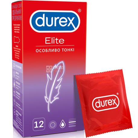 Durex, Elite, 12 шт., Презервативи особливо тонкі, з силіконовою змазкою