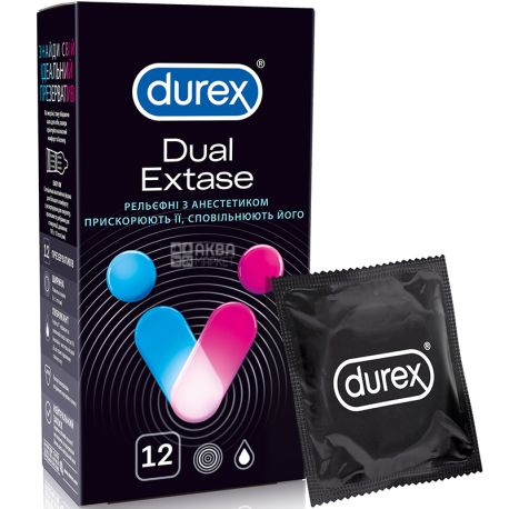 Durex, Dual Extase, 12 шт., Презервативи рельєфні