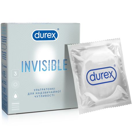 Durex Invisible, 3 шт., Презервативи ультратонкі з гелем-змазкою