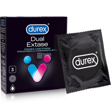 Durex Dual Extase, 3 шт., Презервативи рельєфні, з силіконовою змазкою
