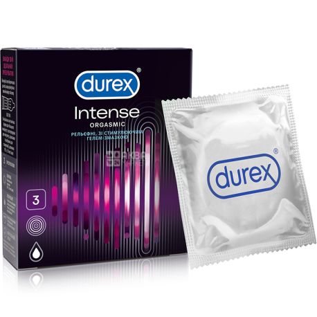 Durex Intense Orgasmic, 3 шт., Презервативи рельєфні з силіконовою змазкою