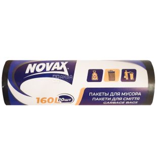 Novax, 10 шт., 160 л, Пакеты для мусора, усиленные, черные