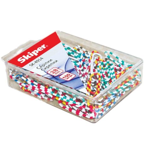 Skiper, 100 шт., 28 мм, скрепки канцелярские, Зебра, м/у