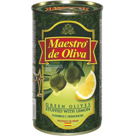 Maestro de Oliva, 350 г, Оливки зелені з лимоном