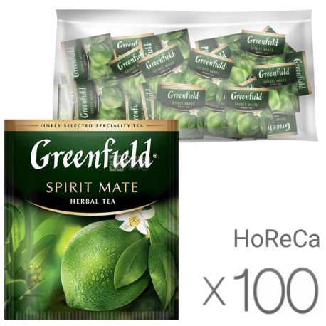 Greenfield, Spirit Mate, 100 пак. x 2 г, Чай Грінфілд, Спіріт Мате, зелений зі смаком лайма, HoReCa