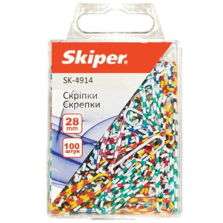 Skiper, 100 шт., 28 мм, скрепки канцелярские, Зебра, м/у