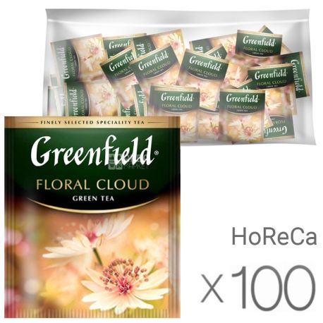 Greenfield, Floral Cloud, 100 пакетиков, Чай зеленый, Абрикос-бузина, ХоРеКа