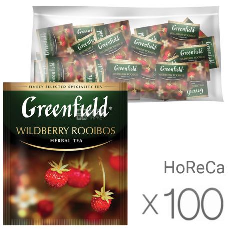 Greenfield, Wildberries Rooibos, 100 пакетиків, Чай зелений, Лісові ягоди, ХоРеКа