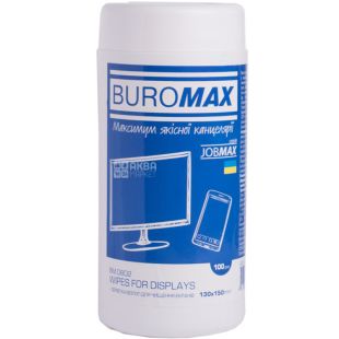 Buromax, 100 шт., Салфетки для экранов и оптики Буромакс