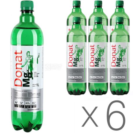 Donat Mg, 1 л, Упаковка 6 шт., Донат, Вода сильногазована, з магнієм, ПЕТ