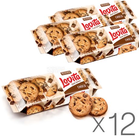 Roshen Lovita, 150 g, Pack of 12 pcs, Roshen, cookies with chocolate glaze pieces