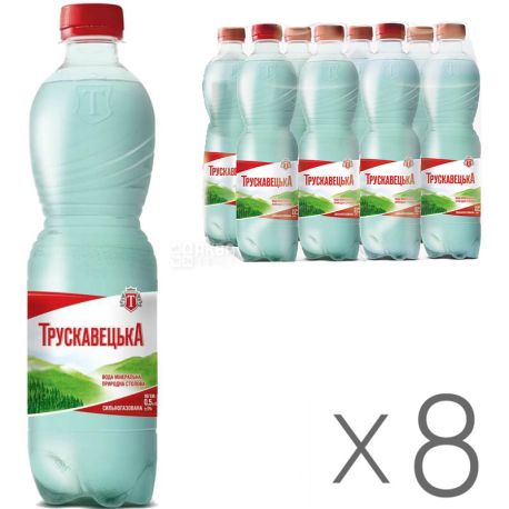 Трускавецкая Аква-Эко, Упаковка 8 шт. по 0,5 л, Вода минеральная сильногазированная, ПЭТ
