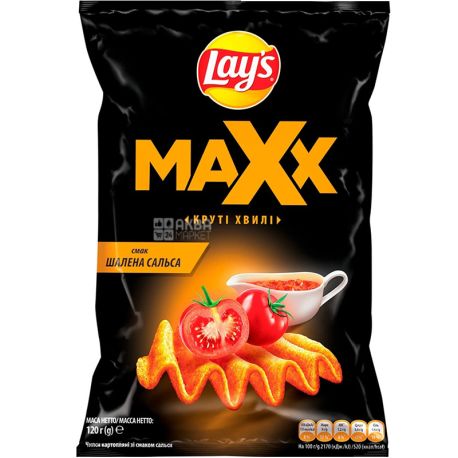 Lay's MAXX, 120 г, Картопляні чипси зі смаком сальси, хвилясті