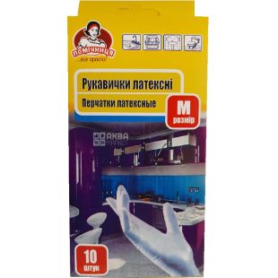 Помощница, 10 шт., Размер M, Перчатки латексные для уборки, в ассортименте