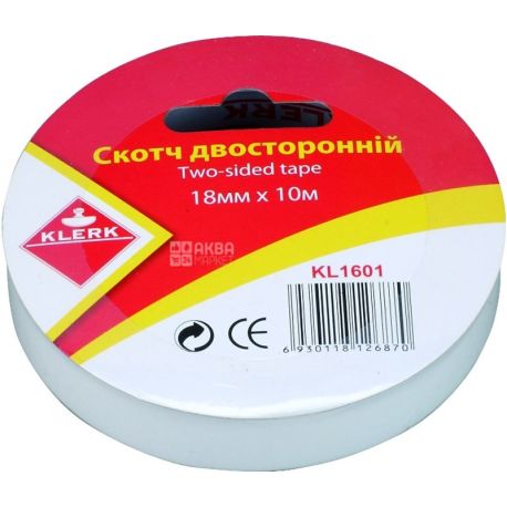 Klerk, 18 мм х 10 м, скотч, Двосторонній, м/у