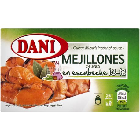 Mejillones en escabeche 13-18. 111g - Sin gluten - Dani