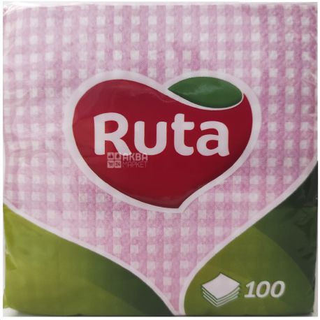 Ruta, 100 шт., Салфетки столовые Рута, однослойные, 24x24 см, розовые 