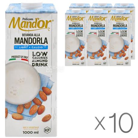 Mand`or Light, 1 л, Упаковка 10 шт., Мандор, Мигдальне молоко з кальцієм