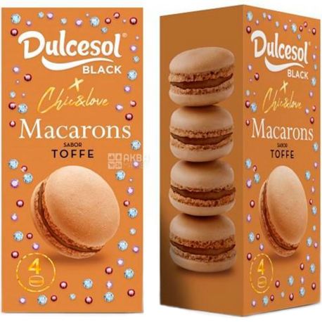 Dulcesol Black Macarons, 80 г, Тістечко макаруни, зі смаком тоффі
