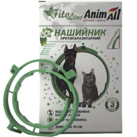 AnimAll, FitoLine Nature, 35 см, Нашийник протипаразитарний, для собак і котів, зелений