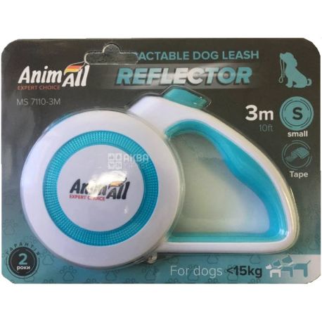 AnimAll Reflector, 3 м, Повідок-рулетка, розмір S, до 15 кг, біло-блакитний