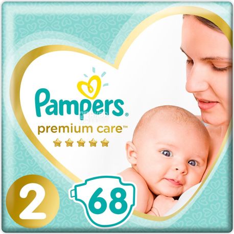 Pampers Premium Care, 68шт., Памперс, Підгузки-трусики, Розмір 2, 4-8 кг