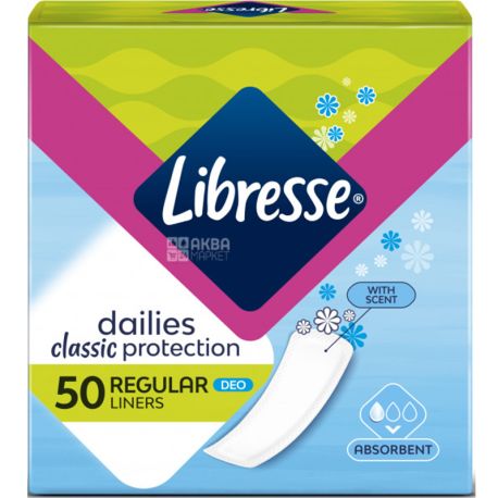 Libresse, Pantyliners Classic Deo, 50 шт, Щоденні прокладки, дихаючі