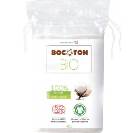 Bocotonm, Bio, 40 шт., Ватні диски квадратні, органічні